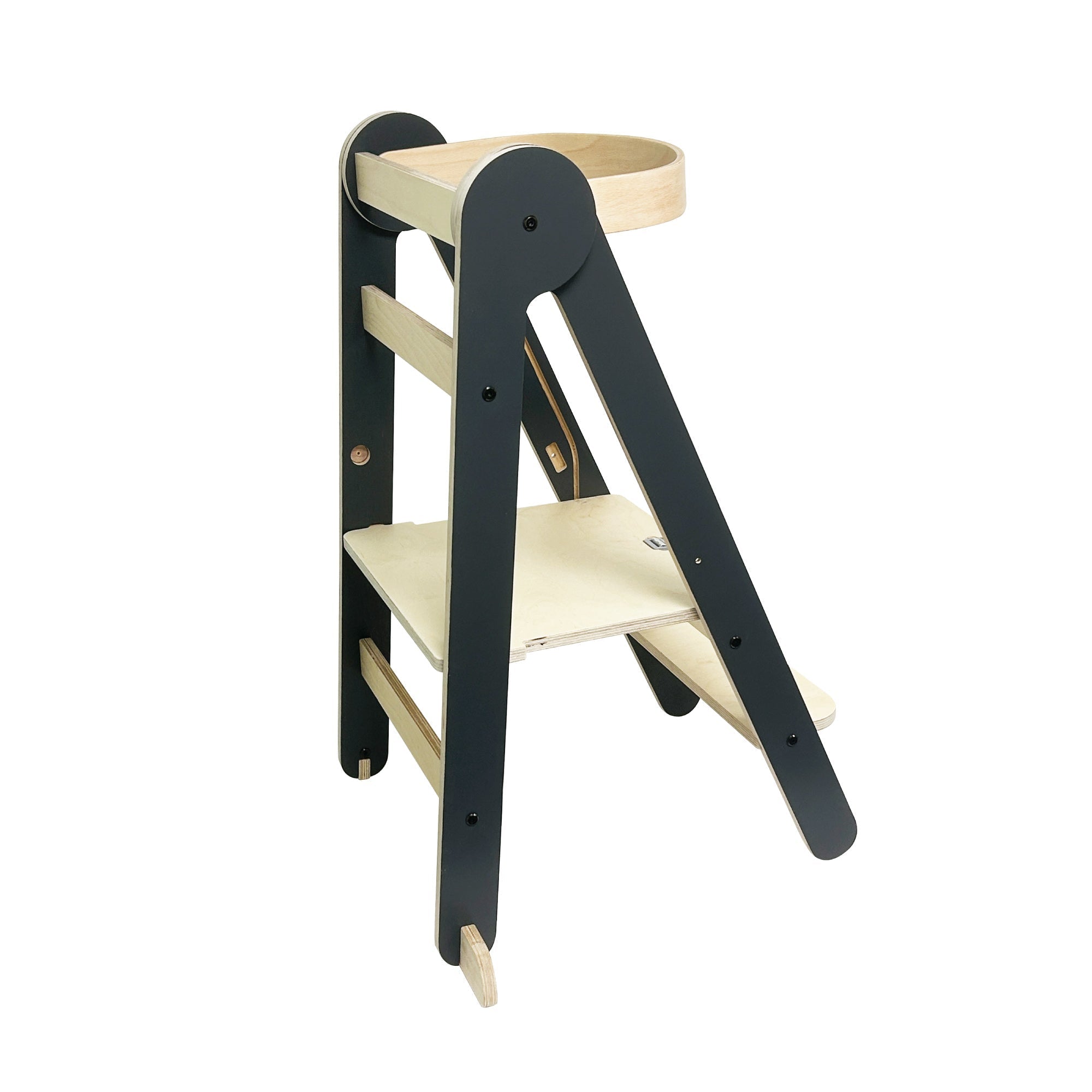 MamaToyz Folding Learning Tower Natural Beech Wood Montessori Child Safety Platform - Dark Grey / Natural - Baby&More