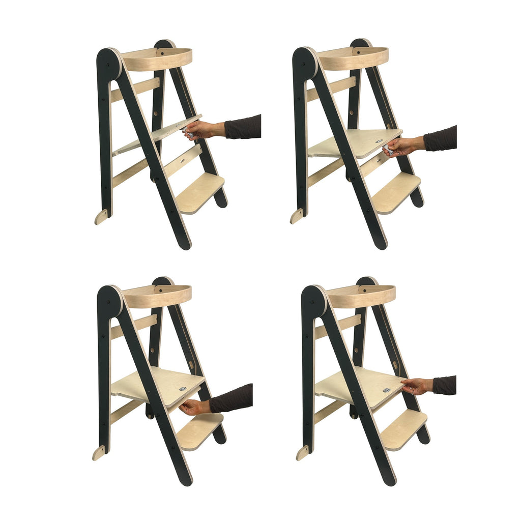 MamaToyz Folding Learning Tower Natural Beech Wood Montessori Child Safety Platform - Dark Grey / Natural - Baby&More