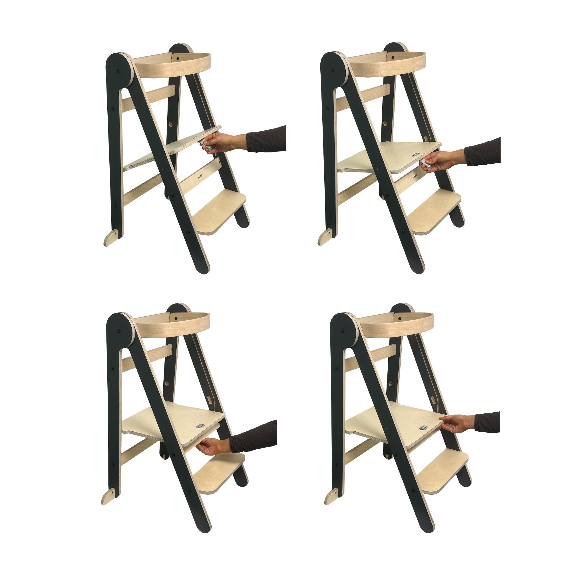 MamaToyz Folding Learning Tower Natural Beech Wood Montessori Child Safety Platform - Dark Grey / Natural - Baby&More