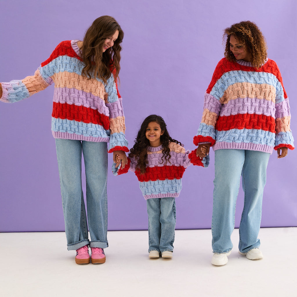 Cara & The Sky Mandy Kids Criss-Cross Stitch Balloon Sleeve Stripe Jumper