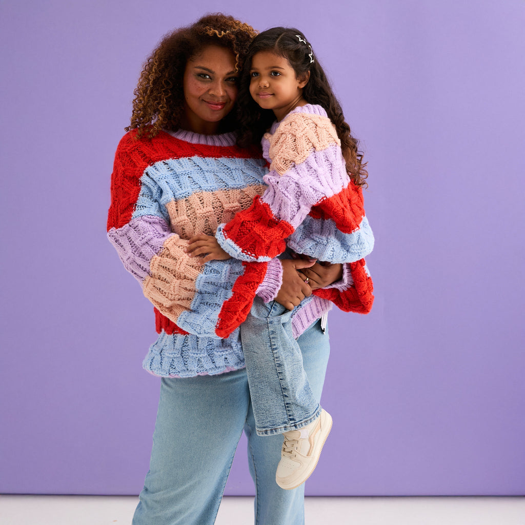 Cara & The Sky Mandy Kids Criss-Cross Stitch Balloon Sleeve Stripe Jumper