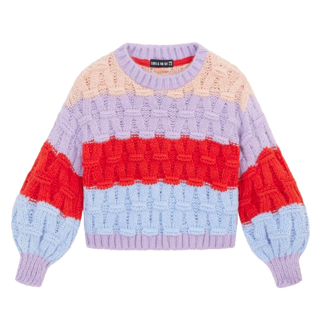 Cara & The Sky Mandy Kids Criss-Cross Stitch Balloon Sleeve Stripe Jumper