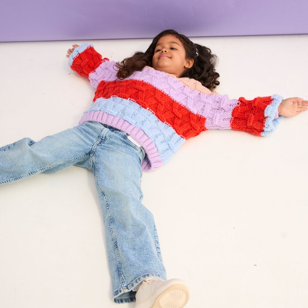 Cara & The Sky Mandy Kids Criss-Cross Stitch Balloon Sleeve Stripe Jumper