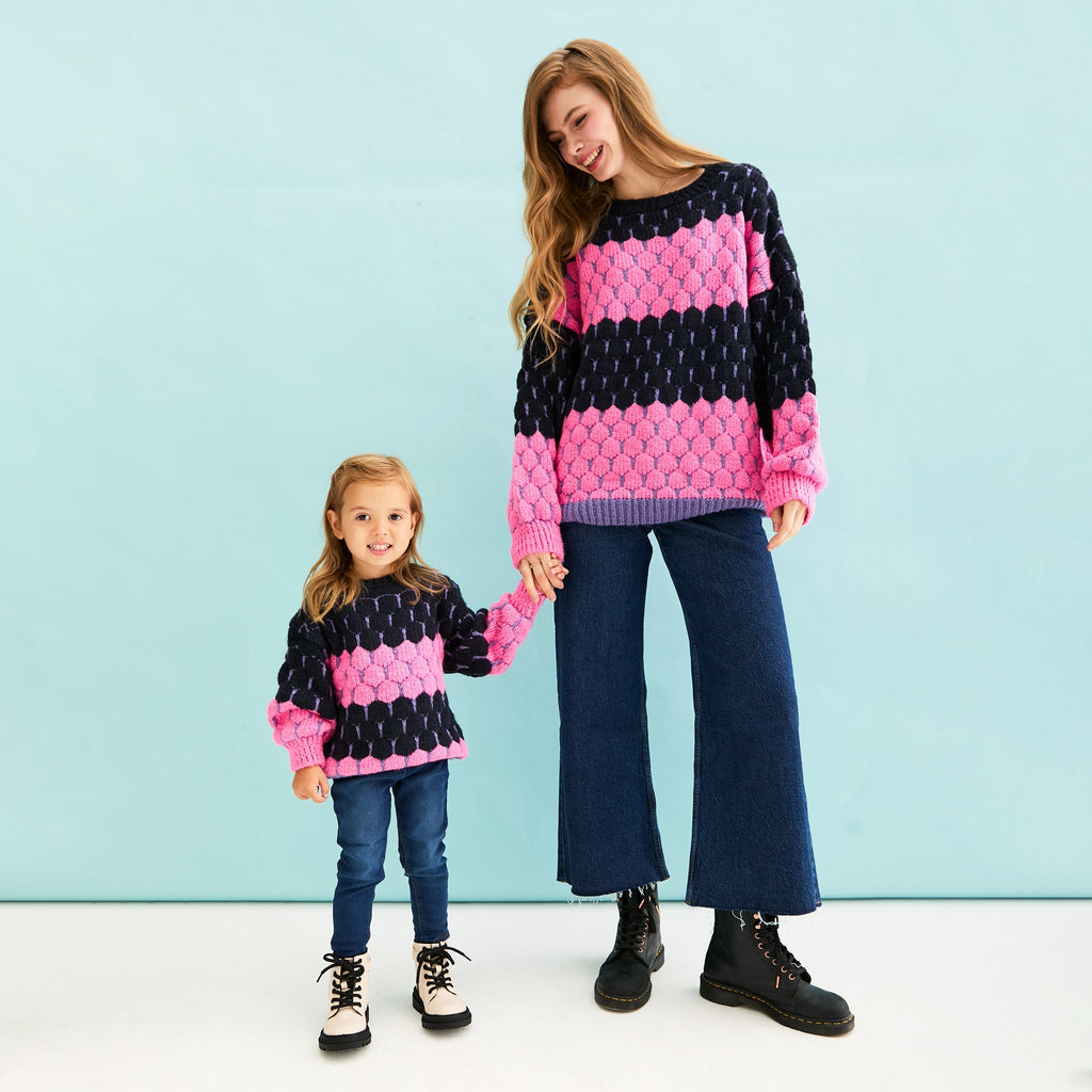 Cara & The Sky Marissa Mini Me Bubble Stitch Stripe Kids Jumper