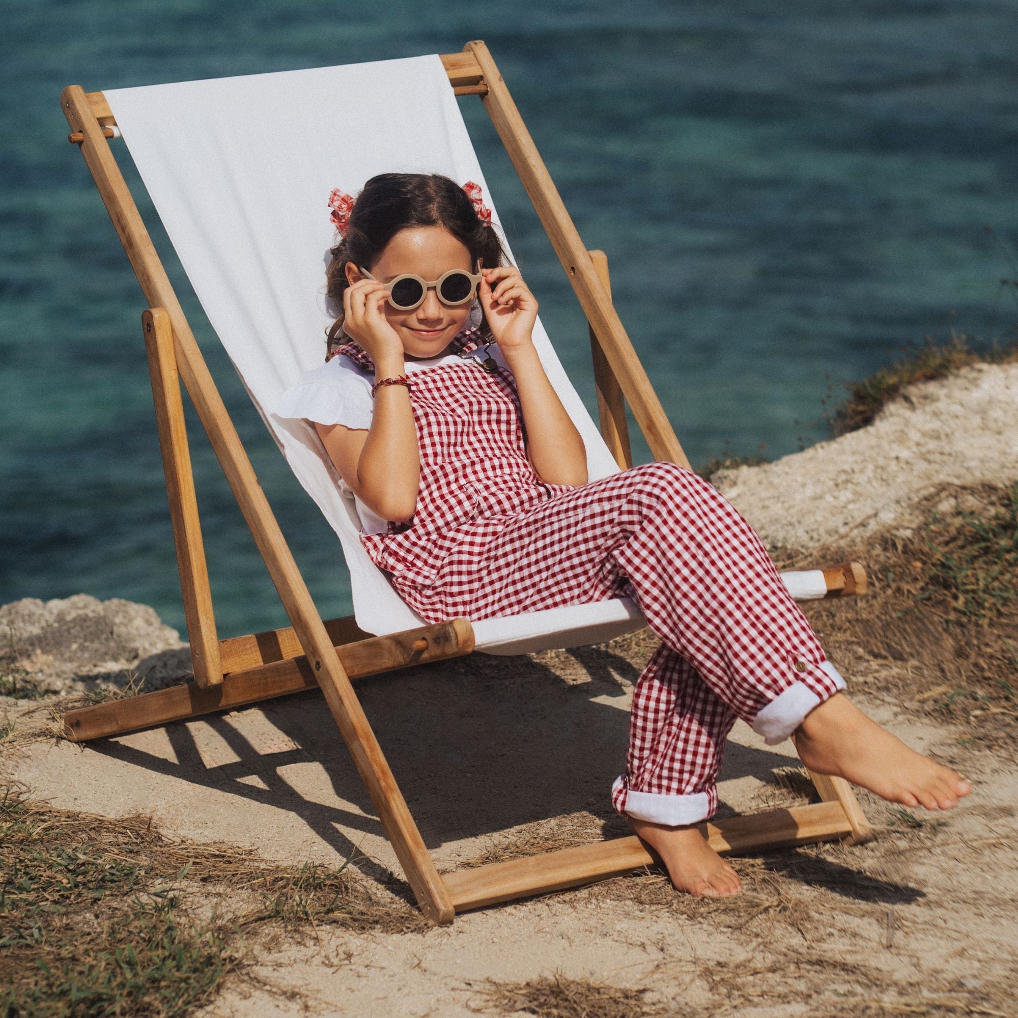 Dotty Dungarees Seersucker Dungarees - Maroon Check