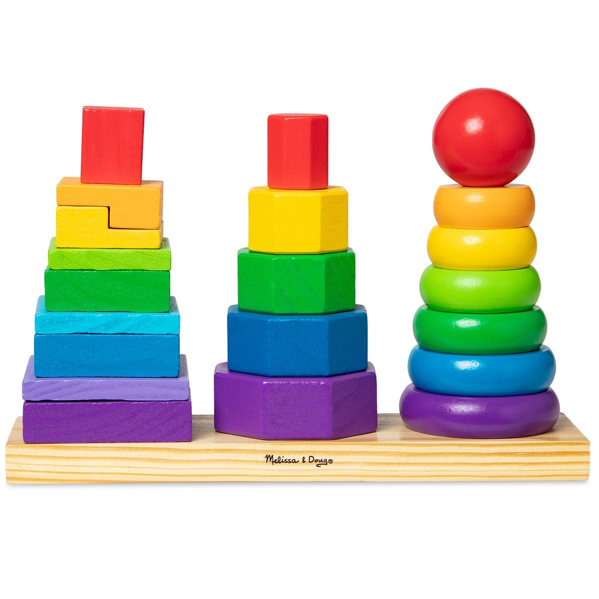 Melissa & Doug Geometric Shape Sorting Stacker Wooden Toddler Toy - Baby&More