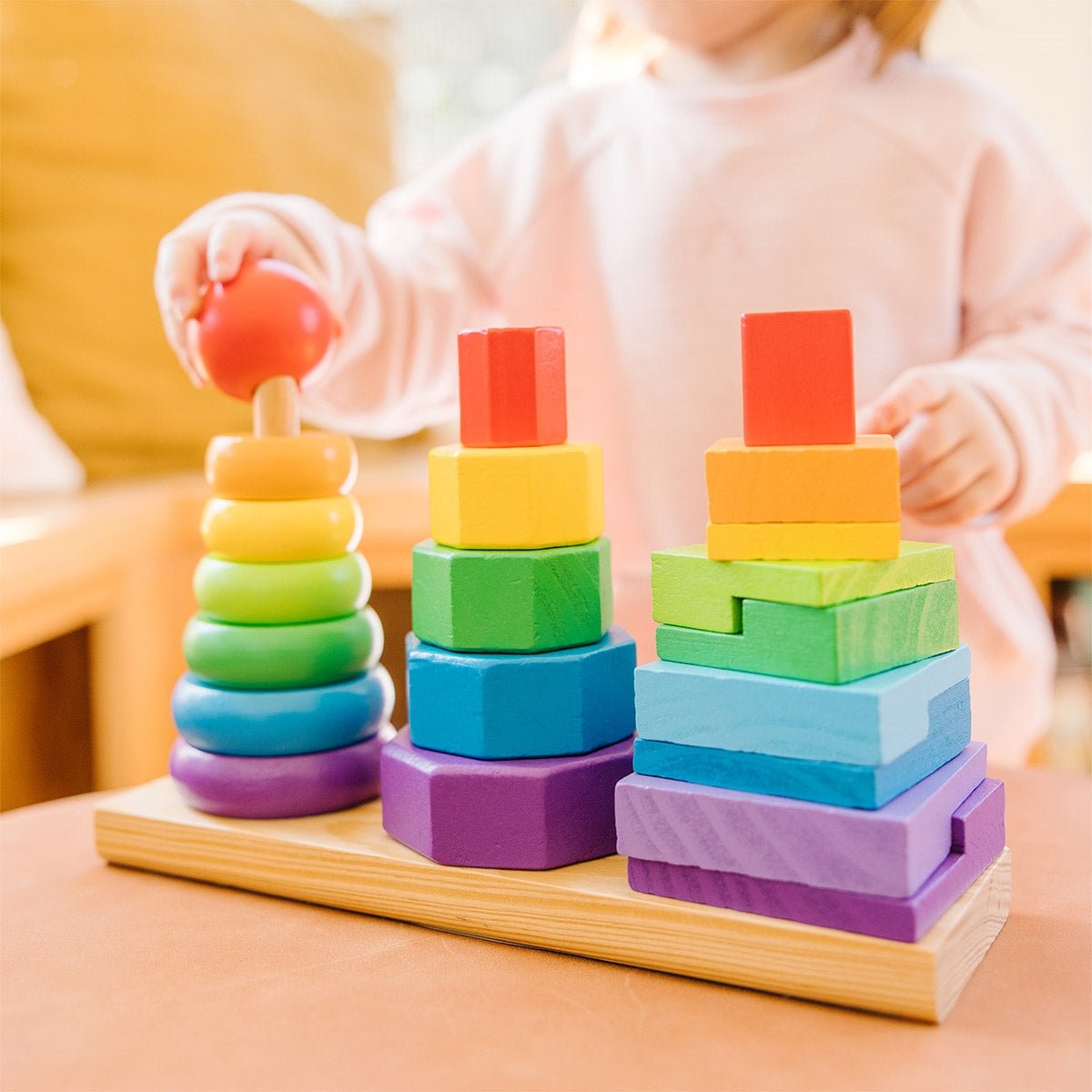 Melissa & Doug Geometric Shape Sorting Stacker Wooden Toddler Toy - Baby&More