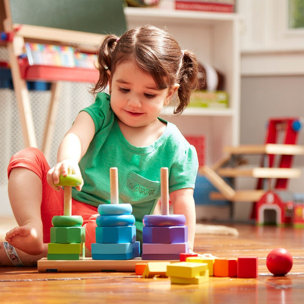 Melissa & Doug Geometric Shape Sorting Stacker Wooden Toddler Toy - Baby&More