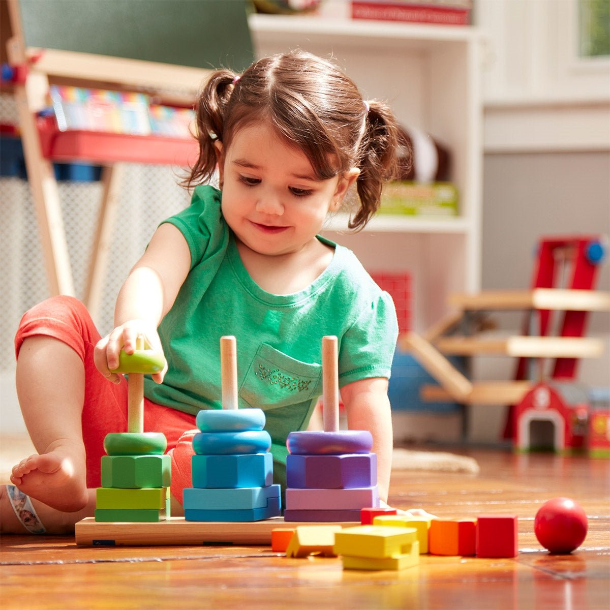 Melissa & Doug Geometric Shape Sorting Stacker Wooden Toddler Toy - Baby&More