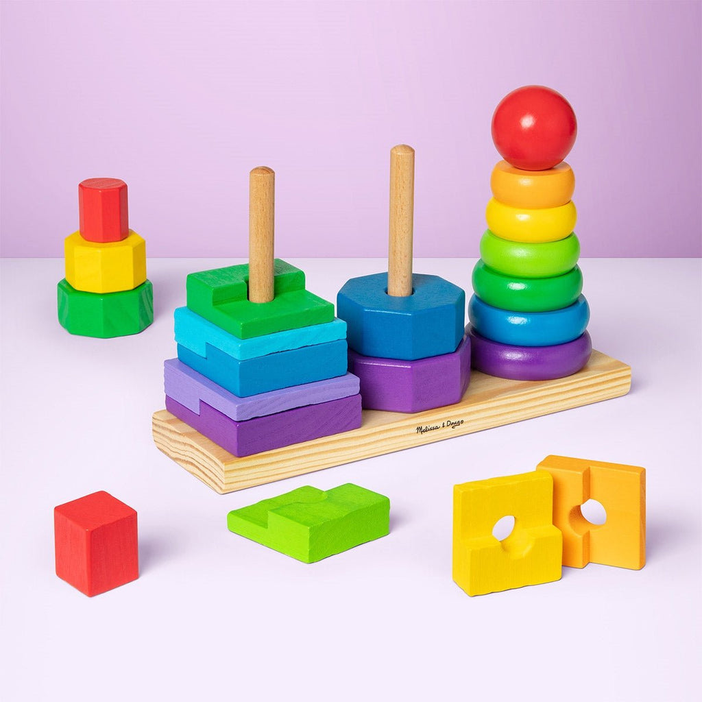 Melissa & Doug Geometric Shape Sorting Stacker Wooden Toddler Toy - Baby&More