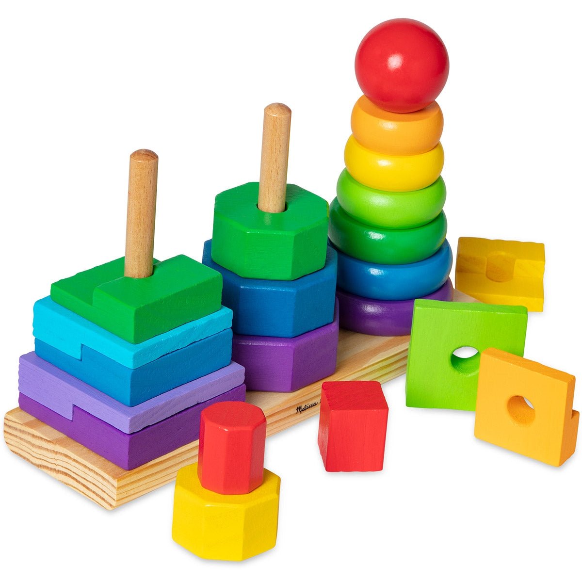 Melissa & Doug Geometric Shape Sorting Stacker Wooden Toddler Toy - Baby&More