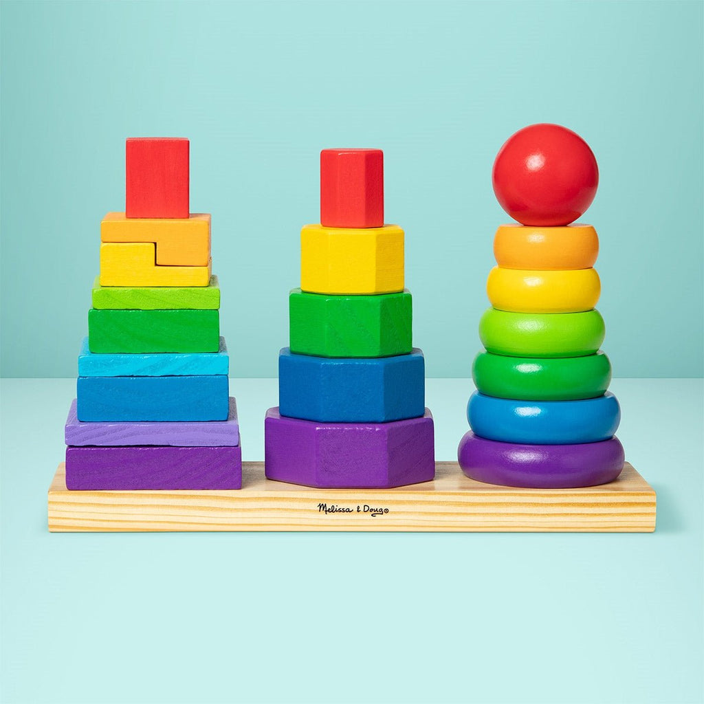 Melissa & Doug Geometric Shape Sorting Stacker Wooden Toddler Toy - Baby&More