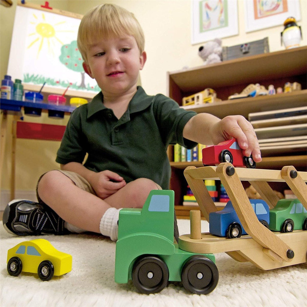 Melissa & Doug Wooden Car Transporter Toy Truck & Cars - Baby&More