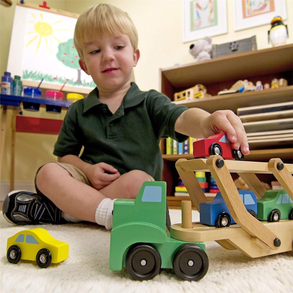 Melissa & Doug Wooden Car Transporter Toy Truck & Cars - Baby&More