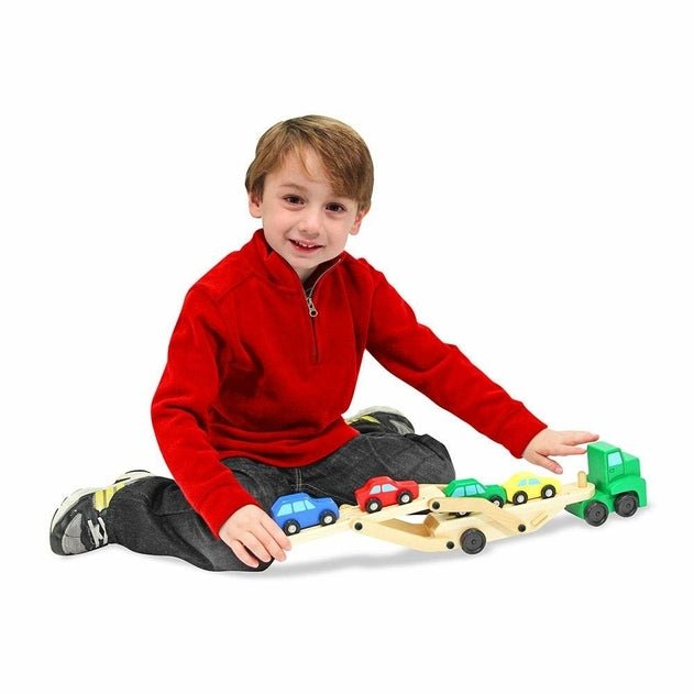 Melissa & Doug Wooden Car Transporter Toy Truck & Cars - Baby&More