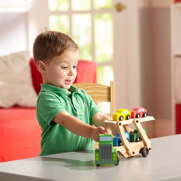 Melissa & Doug Wooden Car Transporter Toy Truck & Cars - Baby&More
