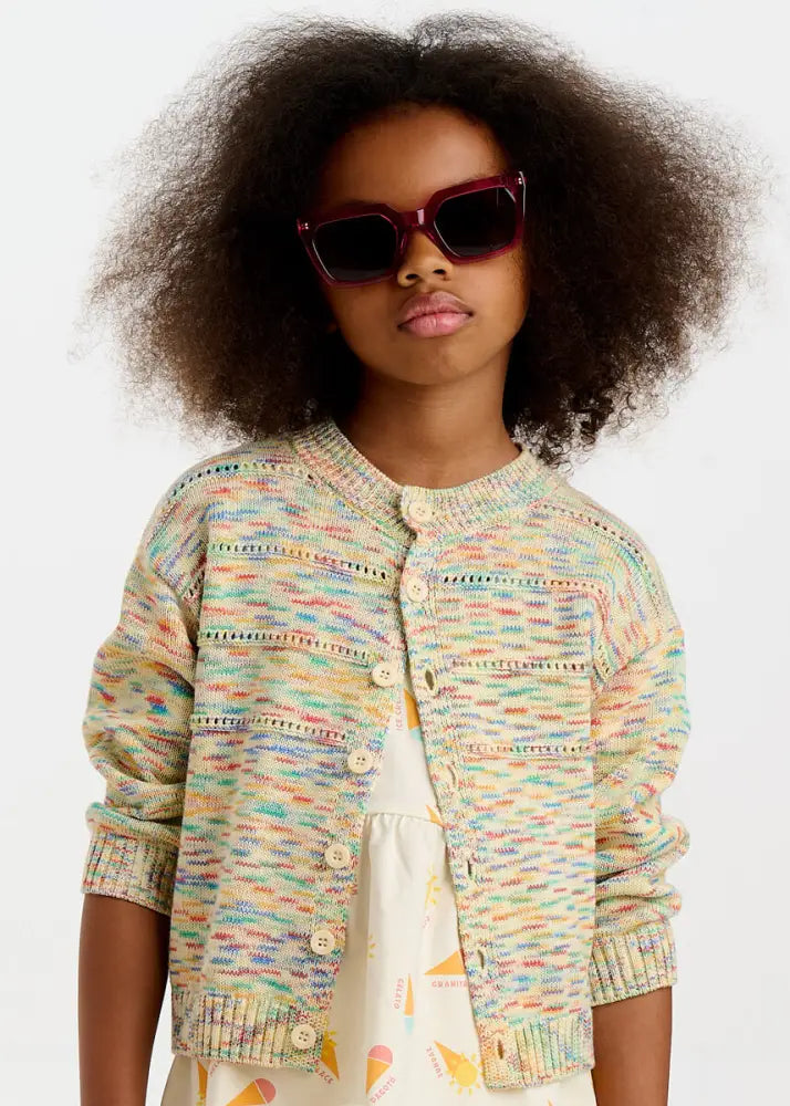 The bonniemob Space-Dye Organic Cotton Baby & Kids Cardigan- Meteor
