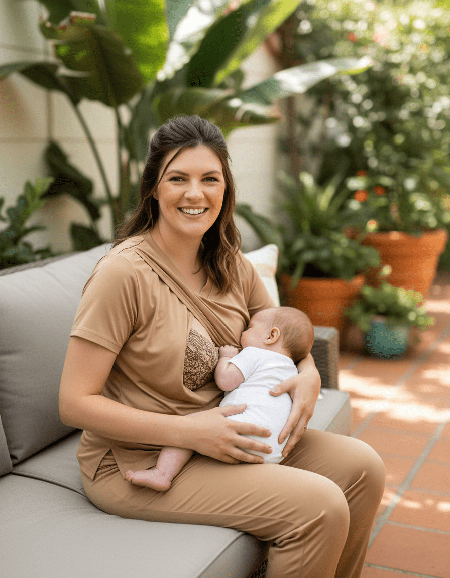 Milkymoon Luxurious Cotton Breastfeeding Short Sleeved Loungewear / Pyjamas - Mocha - Baby&More