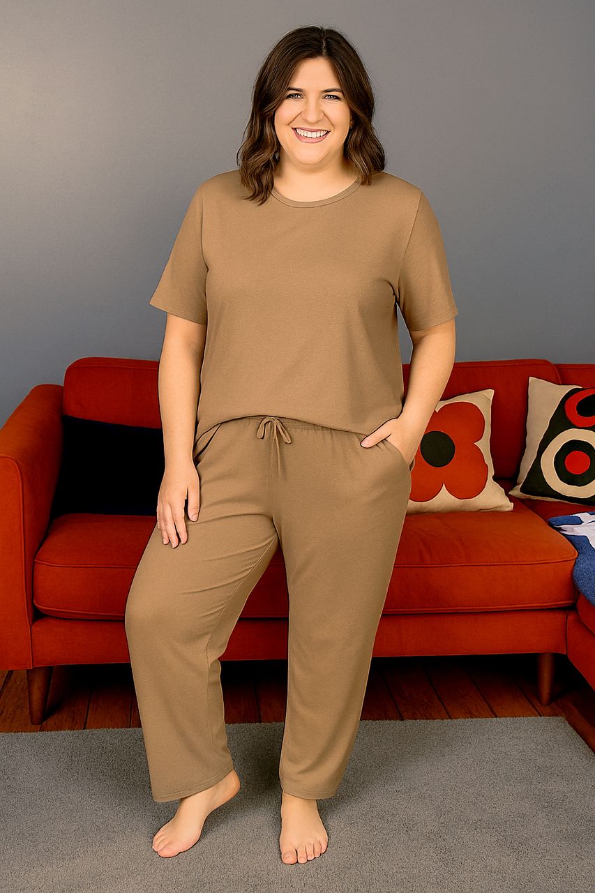 Milkymoon Luxurious Cotton Breastfeeding Short Sleeved Loungewear / Pyjamas - Mocha