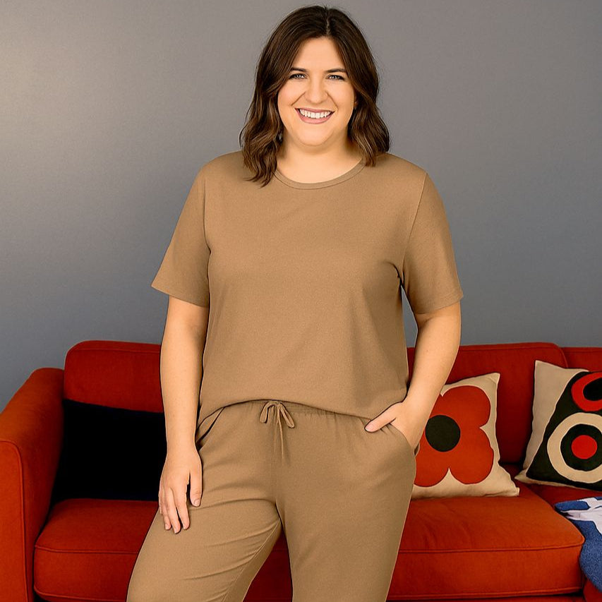 Milkymoon Luxurious Cotton Breastfeeding Short Sleeved Loungewear / Pyjamas - Mocha