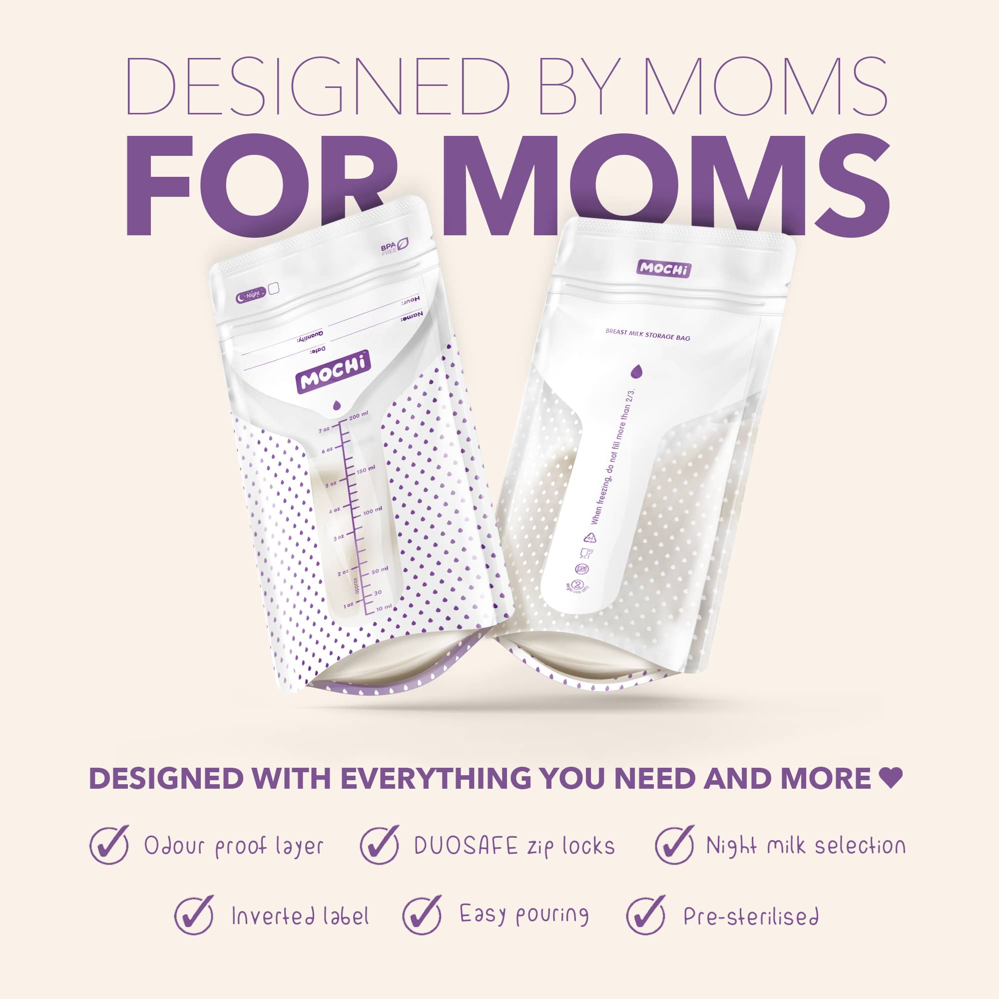 MOCHi Breast Milk Storage Bags - Double Layered, BPA Free - Baby&More