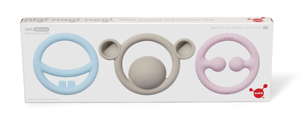 MOLUK Nigi, Nagi & Nogi Teether and Sensory Pastel Colour Set - Baby&More