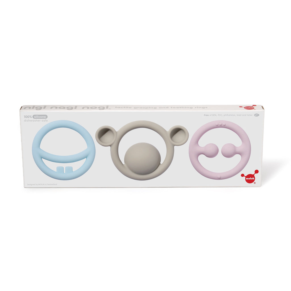 MOLUK Nigi, Nagi & Nogi Teether and Sensory Pastel Colour Set - Baby&More