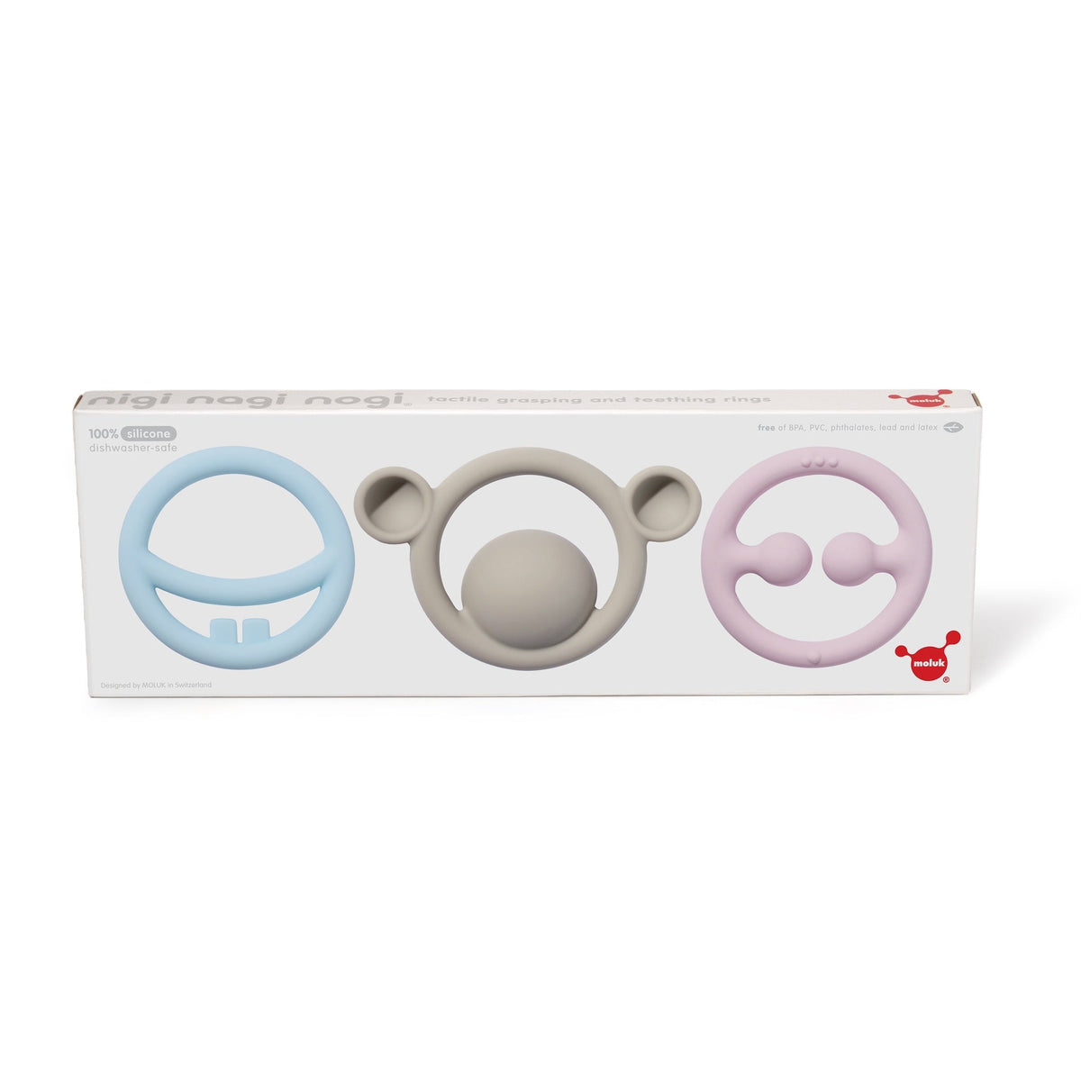 MOLUK Nigi, Nagi & Nogi Teether and Sensory Pastel Colour Set - Baby&More