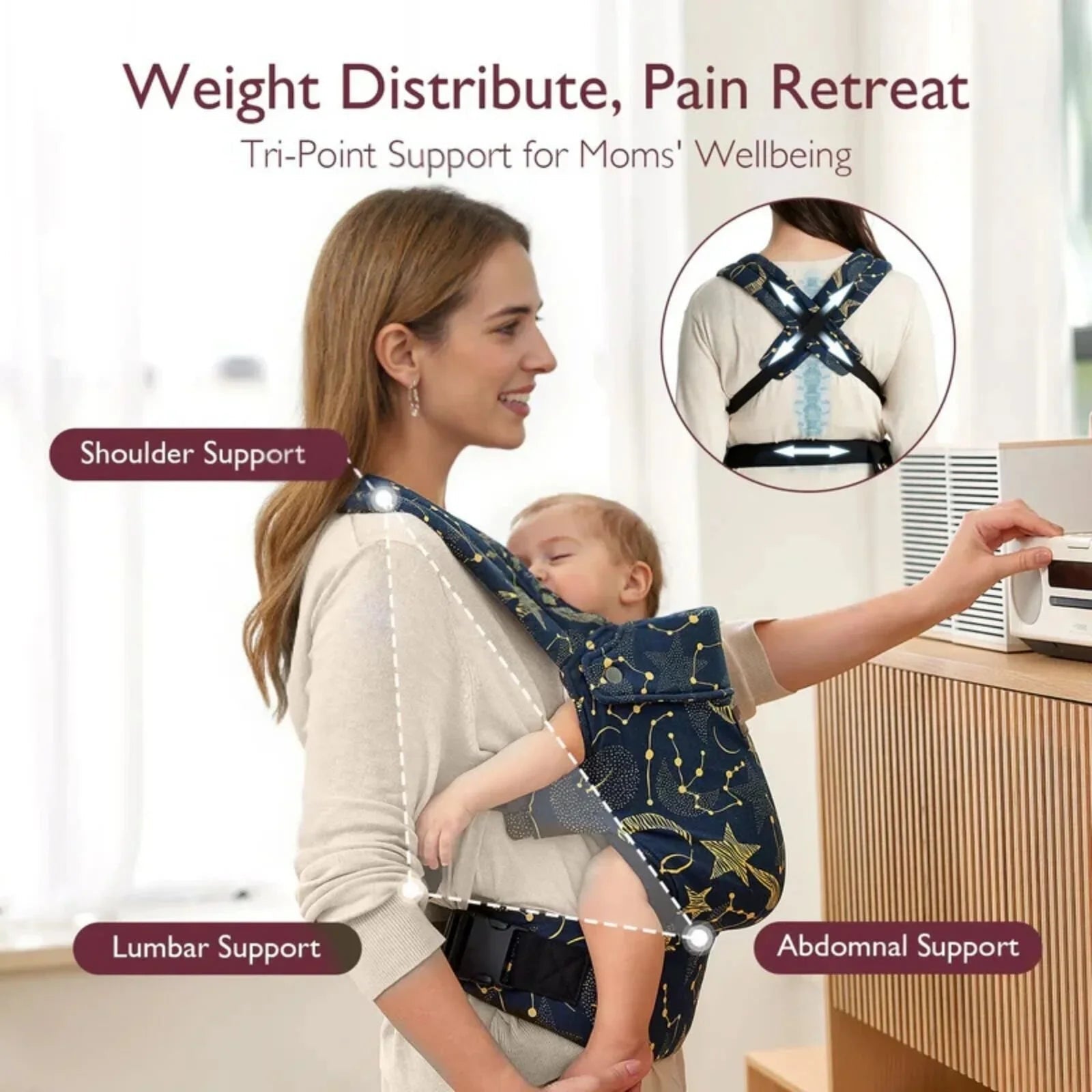 Momcozy Baby Carrier Newborn to Toddler Cotton - Starry Night - Baby&More