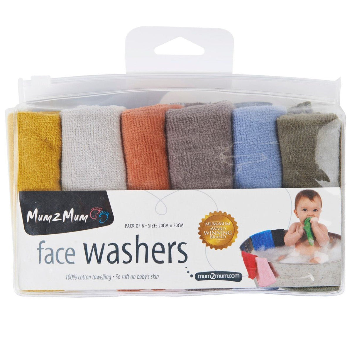 Mum 2 Mum Cotton Facewashers / Reusable Wipes - 6 Pack - EARTH TONES - Baby&More