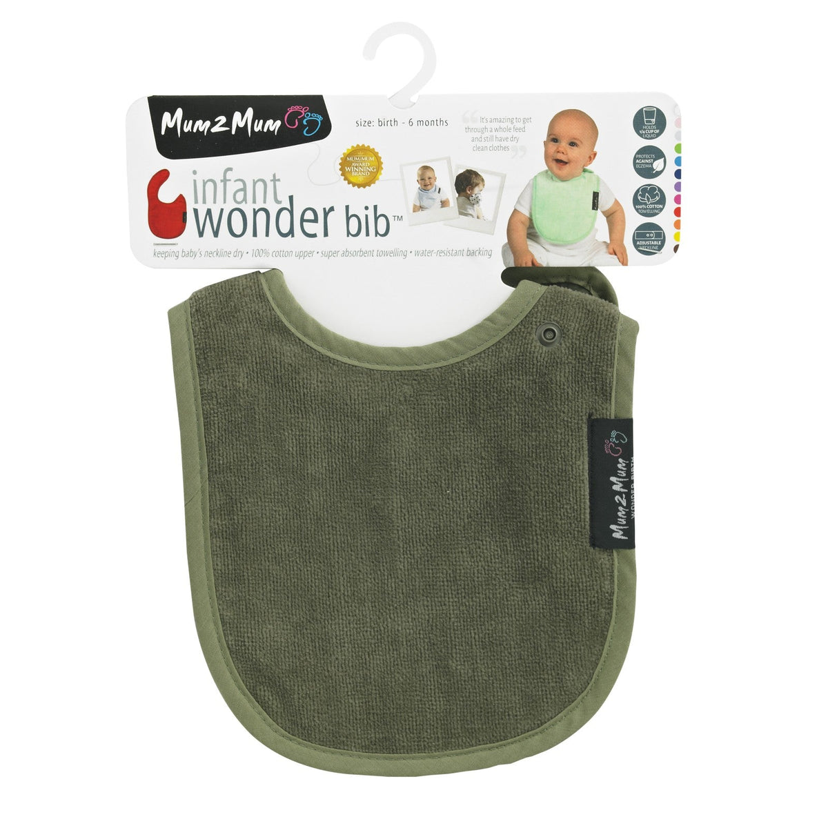 Mum 2 Mum Infant Wonder Bib - Olive Green - Baby&More