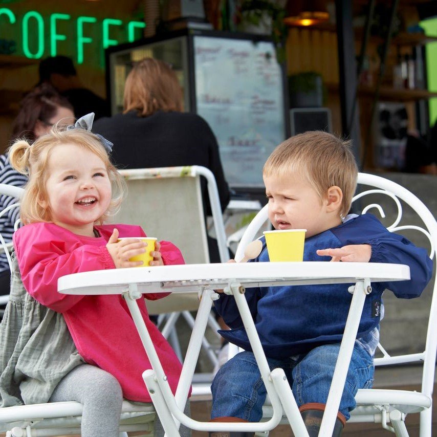 Mum 2 Mum Sleeved Wonder Bib - Cerise and Navy Modelled