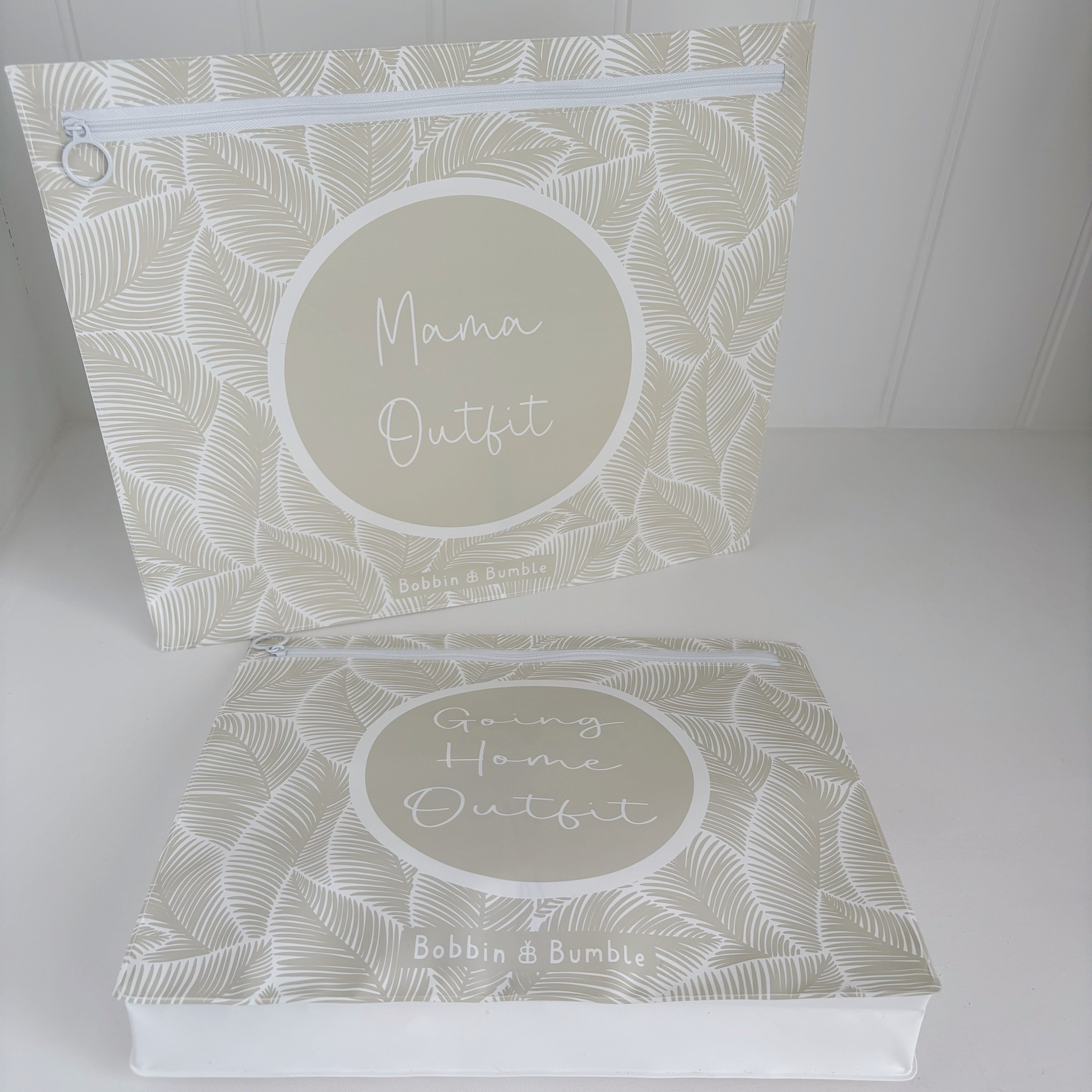 Bobbin and Bumble Hospital Bag Organiser Pouches - Unisex Beige Leaf Print