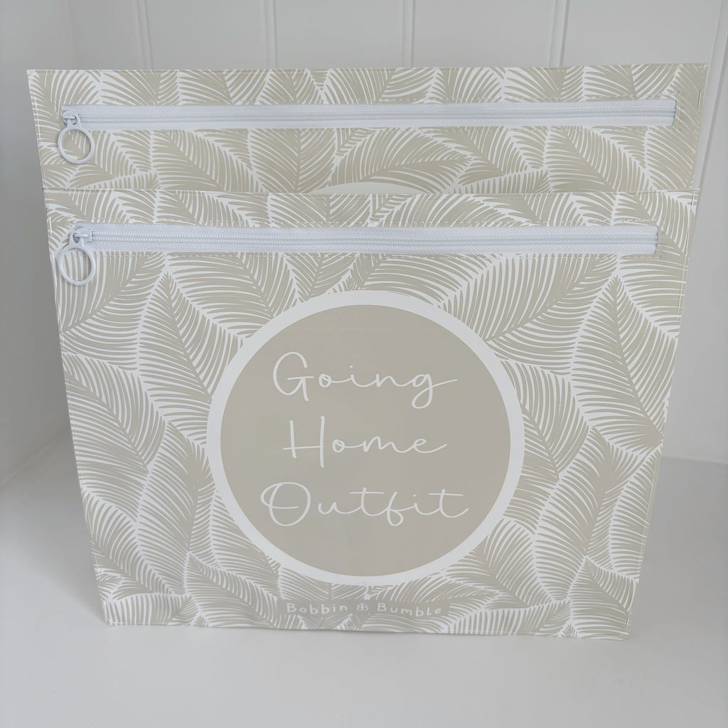 Bobbin and Bumble Hospital Bag Organiser Pouches - Unisex Beige Leaf Print