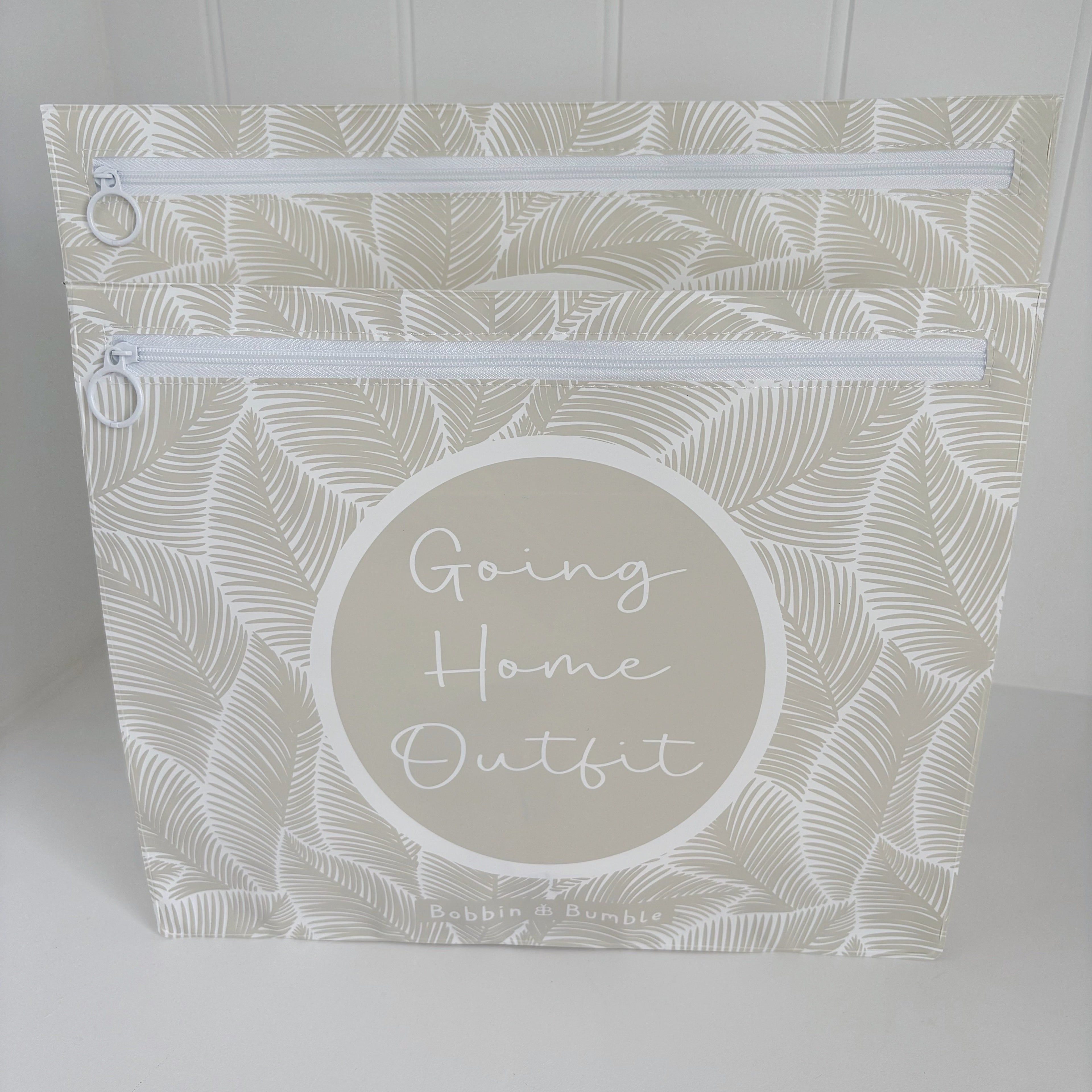 Bobbin and Bumble Hospital Bag Organiser Pouches - Unisex Beige Leaf Print