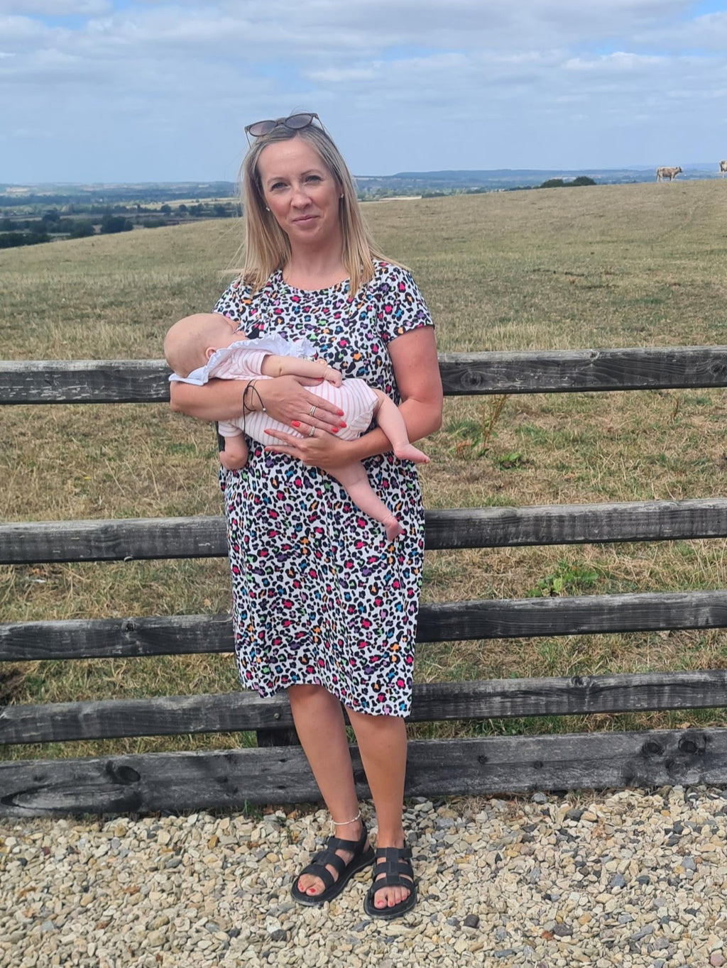 The Knee Length Breastfeeding Dress - Rainbow Leopard