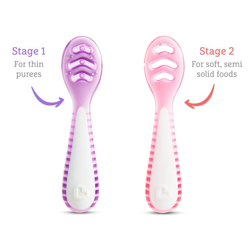 Munchkin Gentle Dip Multistage First Spoons - Pink & Purple - 3 Pack - Baby&More
