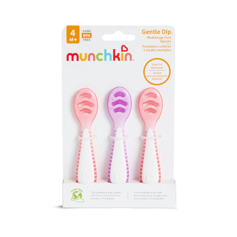 Munchkin Gentle Dip Multistage First Spoons - Pink & Purple - 3 Pack - Baby&More