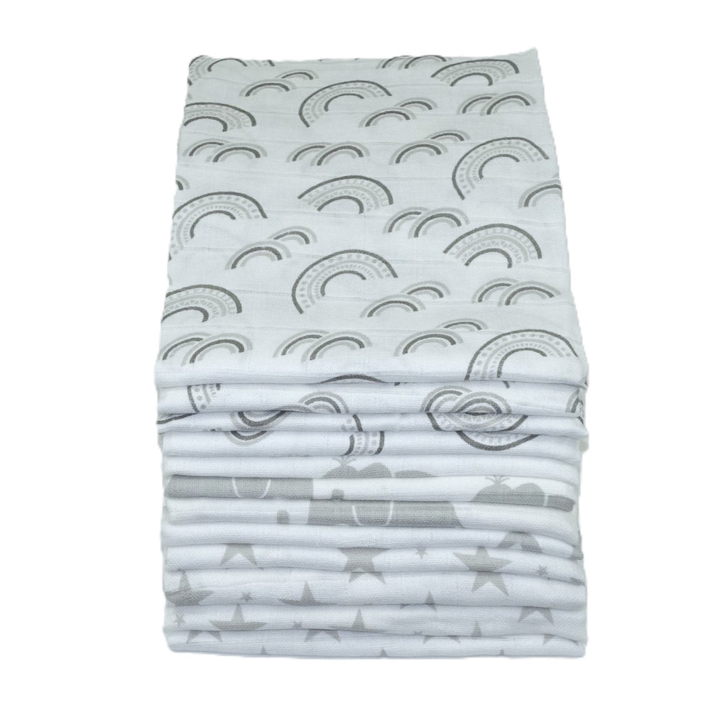 Muslin Squares Six & 12 Pack - Nine Colours & Patterns - Baby&More