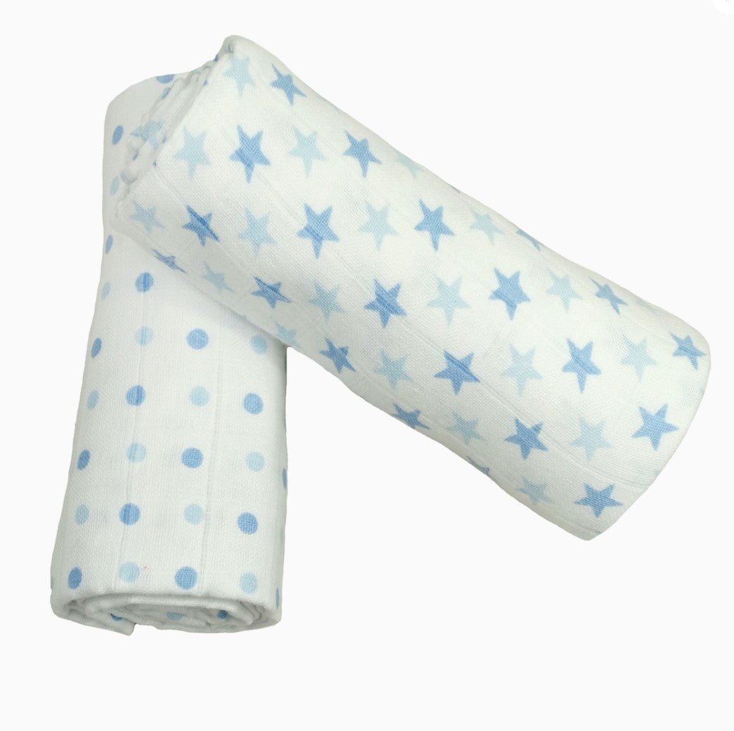 Muslin Swaddles - Two Pack - Spot/Star Print - Baby&More
