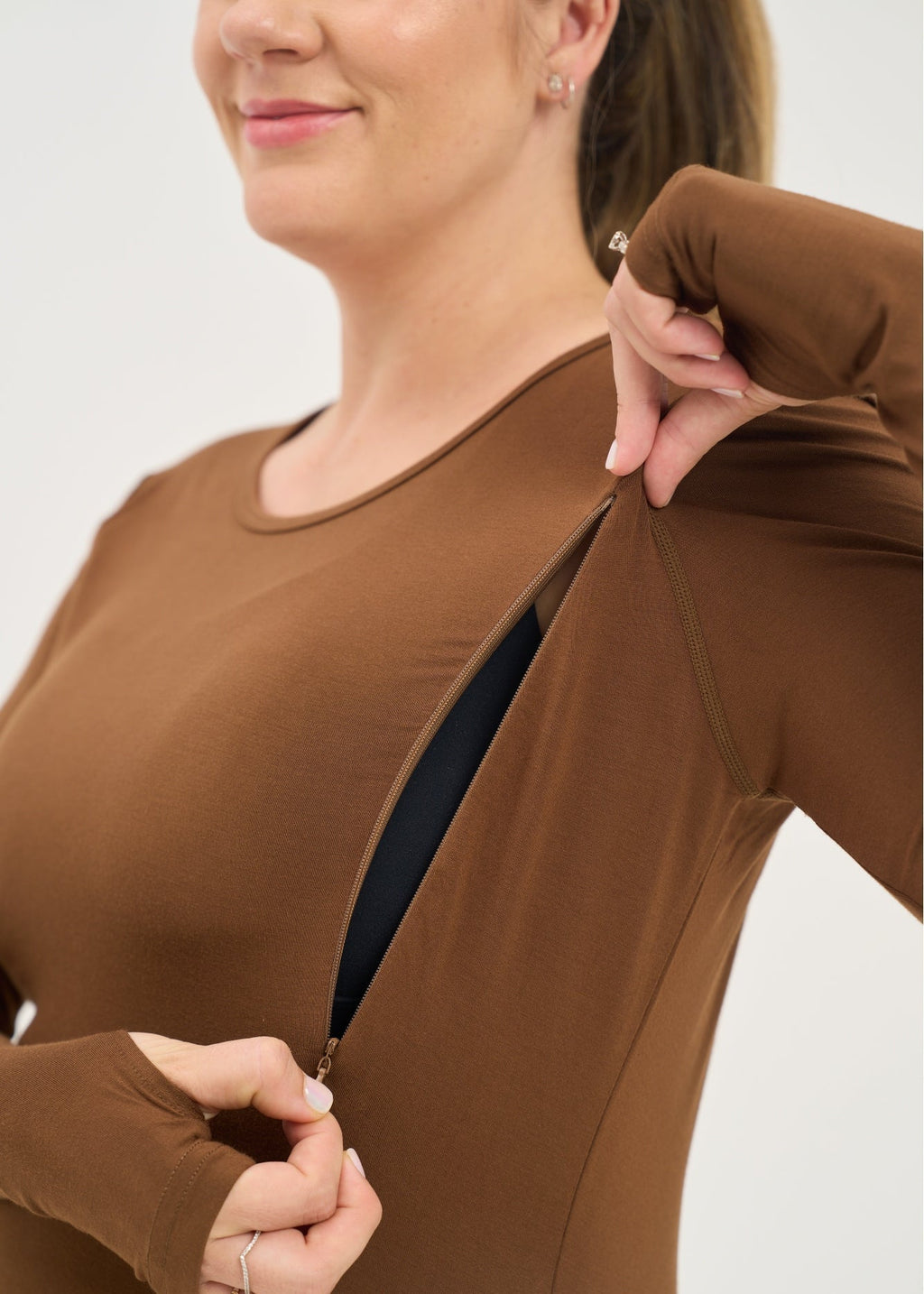 Natal Active Bamboo Maternity & Breastfeeding Long Sleeved Top - Coffee - Baby&More