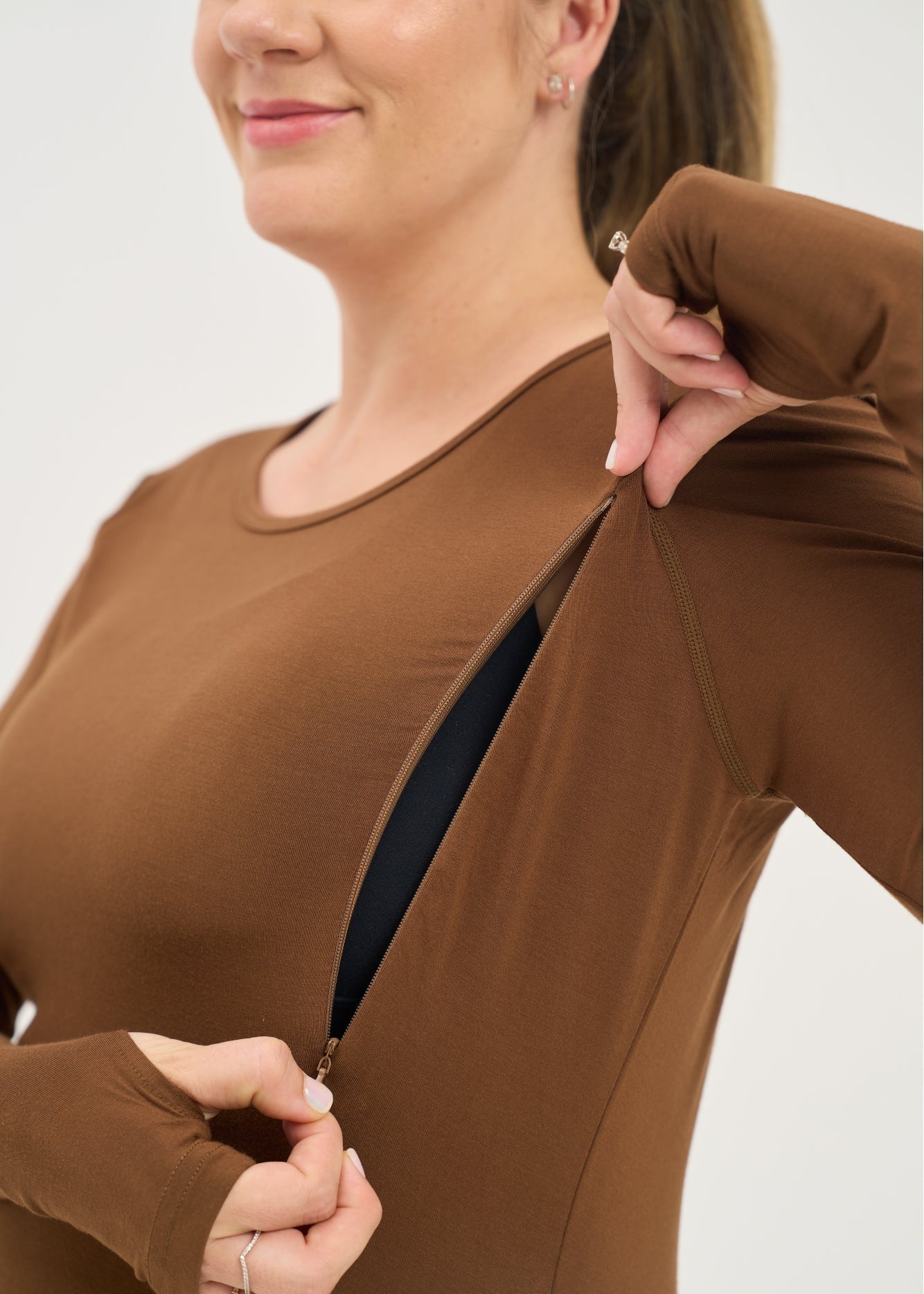 Natal Active Bamboo Maternity & Breastfeeding Long Sleeved Top - Coffee - Baby&More