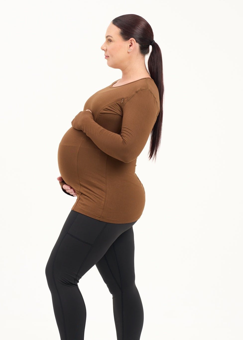 Natal Active Bamboo Maternity & Breastfeeding Long Sleeved Top - Coffee - Baby&More