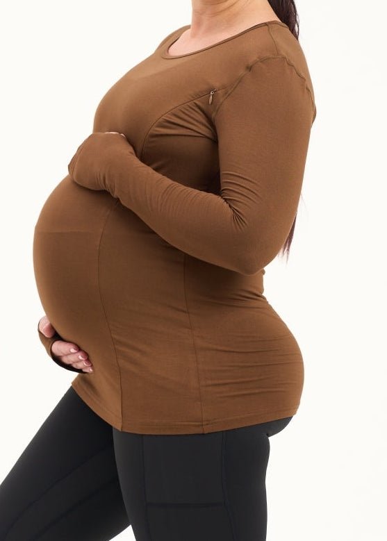 Natal Active Bamboo Maternity & Breastfeeding Long Sleeved Top - Coffee - Baby&More