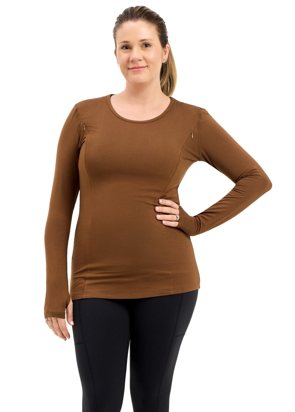 Natal Active Bamboo Maternity & Breastfeeding Long Sleeved Top - Coffee - Baby&More