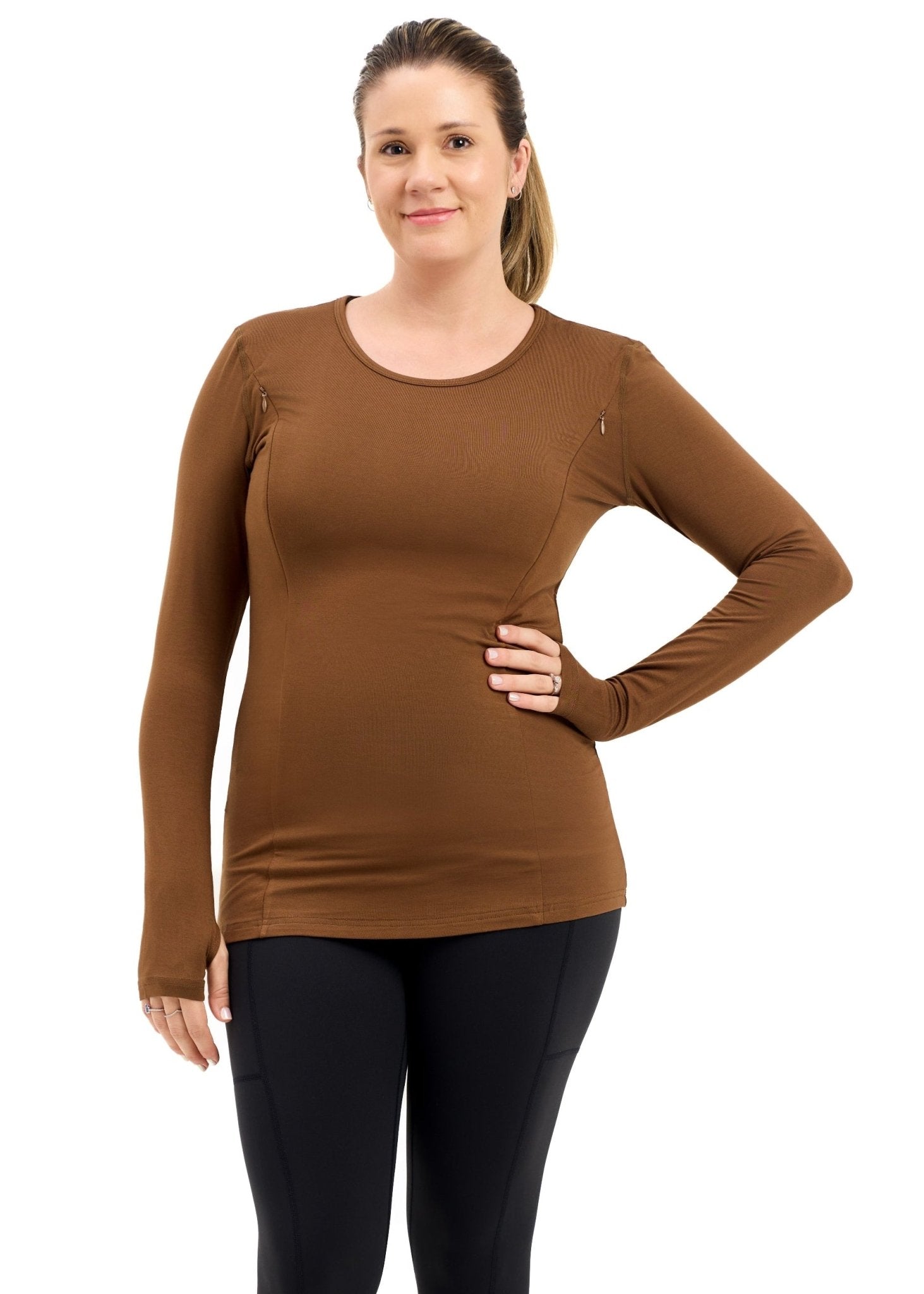 Natal Active Bamboo Maternity & Breastfeeding Long Sleeved Top - Coffee - Baby&More