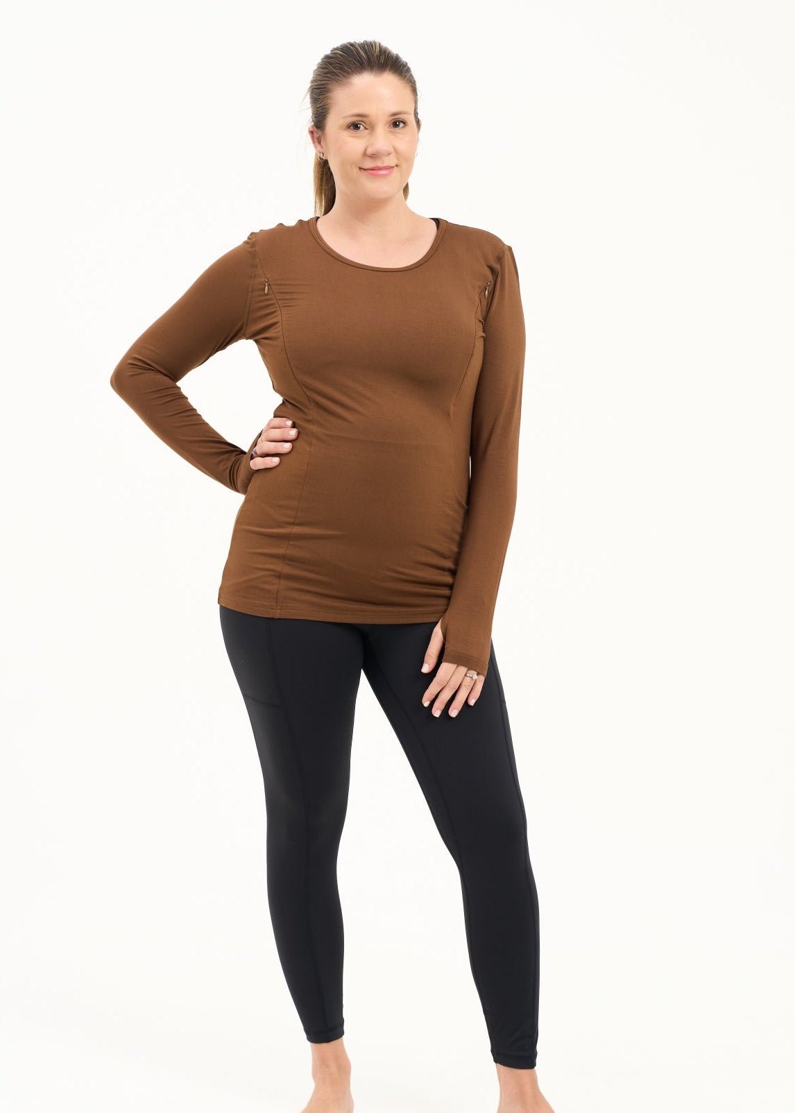 Natal Active Bamboo Maternity & Breastfeeding Long Sleeved Top - Coffee - Baby&More
