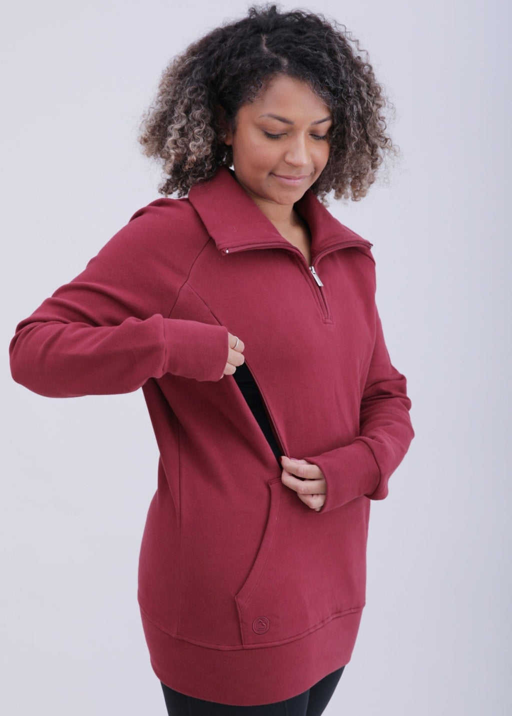 Natal Active Breastfeeding & Maternity 1/4 Zip Sweater - Burgundy - Baby&More