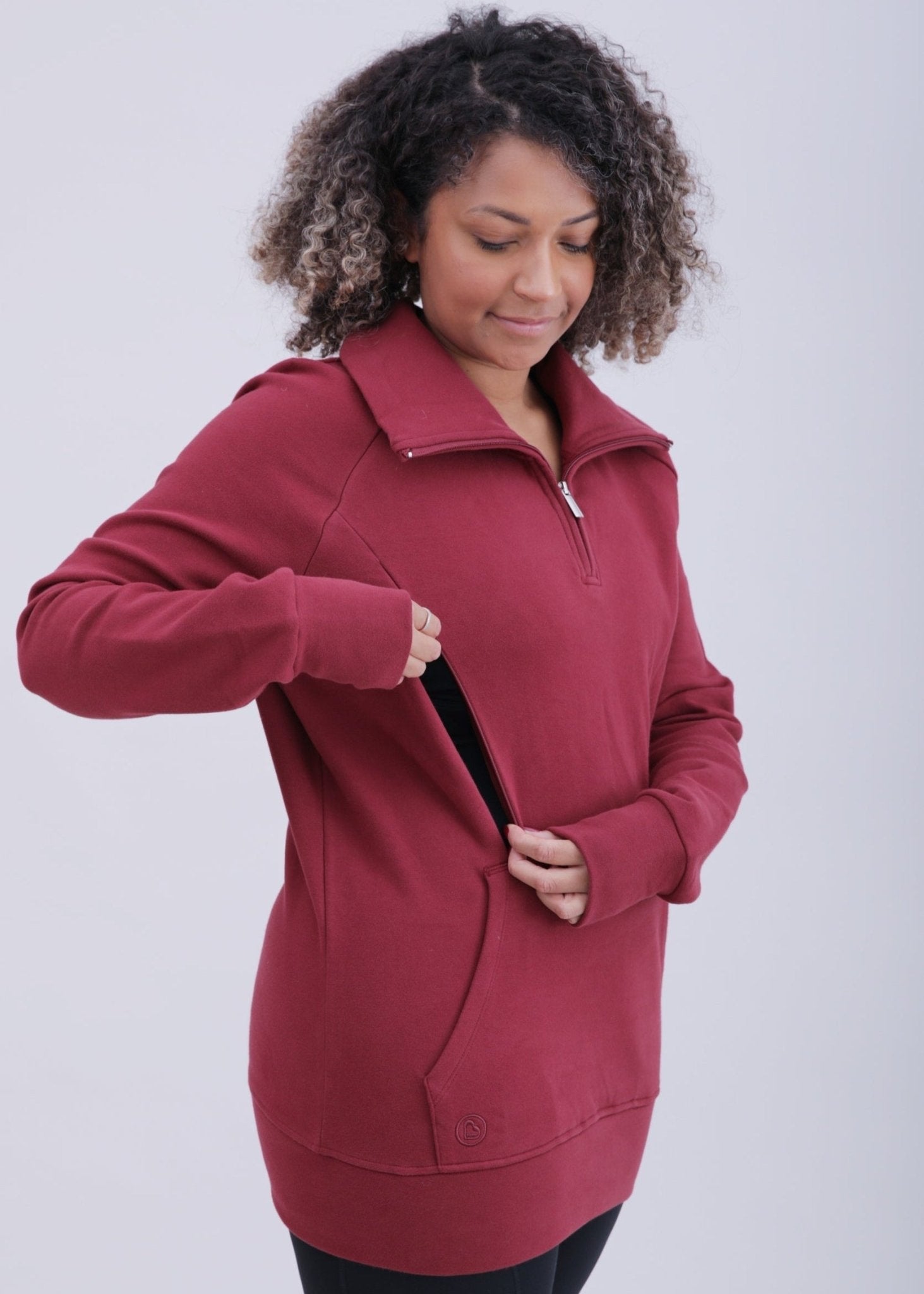 Natal Active Breastfeeding & Maternity 1/4 Zip Sweater - Burgundy - Baby&More