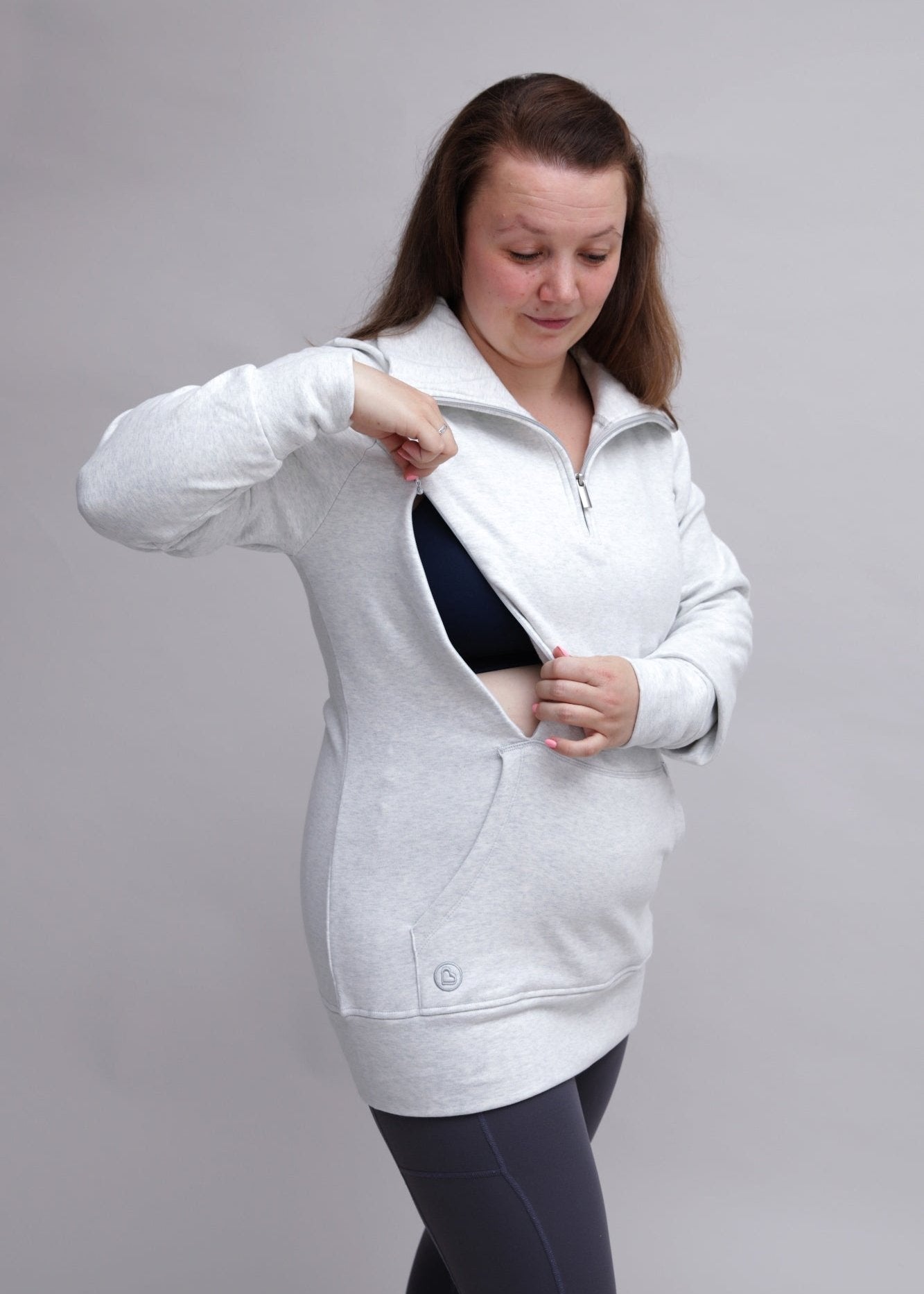 Natal Active Breastfeeding & Maternity 1/4 Zip Sweater - Grey Marl - Baby&More
